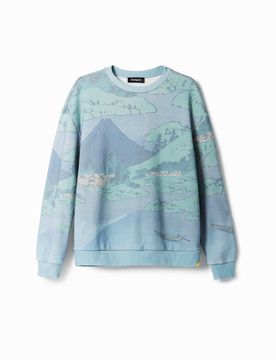 Sudadera paisaje japonés, Verde, S