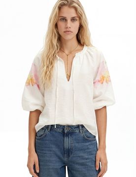 Blouse légère avec motif de fleurs aquarelle. WHITE XS female