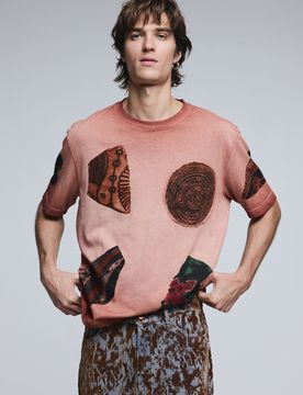 Camiseta manga corta retales, Hombre, Algodon, Naranja, S