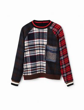 Sudadera lana tartán, MarróN, XS