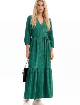 Robe longue texturée, Polyester, Vert, XS