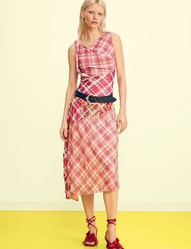 Robe à bretelles à carreaux, , Polyester, Rouge, XS