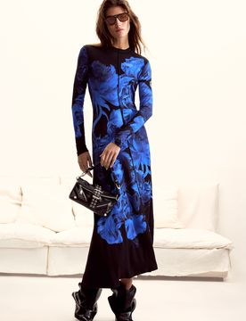 Vestido flores largo M. C. Lacroix, Viscosa, Azul, XS