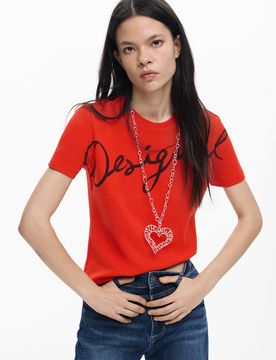 T-shirt logo maille, , Coton, Rouge, XS