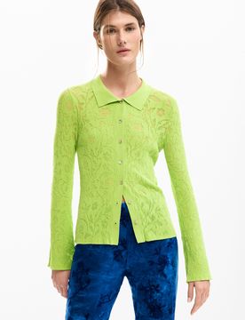 T-shirt moulant à fleurs, , Vert, XS