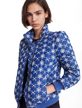 Veste matelassée avec dentelle, Bleu, XS