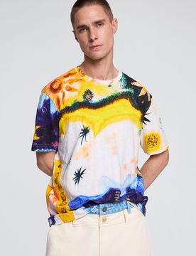 T-shirt imprimé cosmos, Coton, Bleu, XS