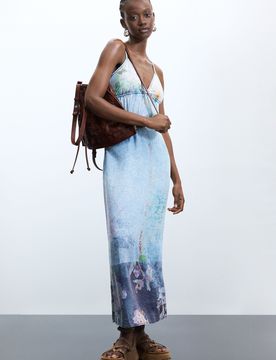Robe longue en denim à bretelles, Lyocell, Bleu, XS