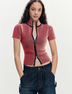 T-shirt irisé fermeture éclair RED L female