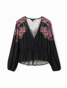 Blouse croisée fleurie numérique BLACK M female