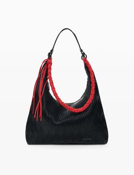 Bolso mediano relieves, Mujer, Poliuretano, Negro, U