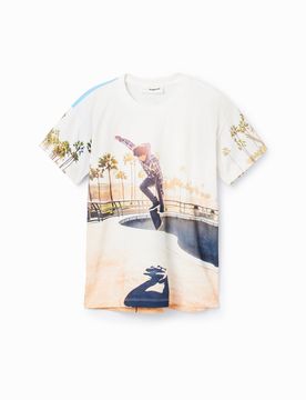 Camiseta fotográfico skater, Algodon, Blanco, 3/4