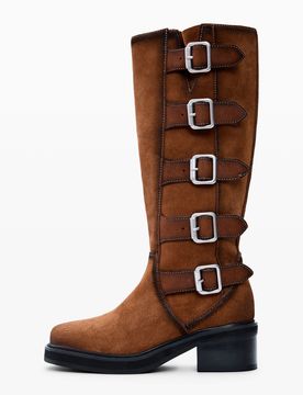 Bota alta hebillas piel, Mujer, Cow Leather, MarróN, 36