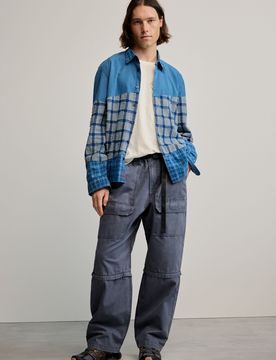 Pantalon long en coton, , Coton, Bleu, 28