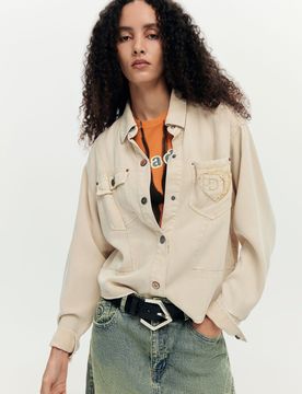 Veste trucker en jean, Lyocell, Blanc, XS