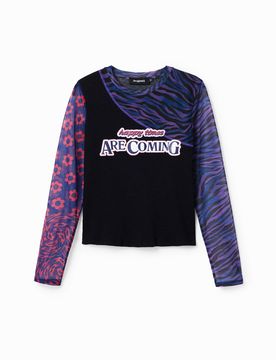 T-shirt patchwork tulle message BLUE XS female