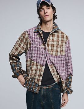 Camisa manga larga cuadros patch, Hombre, Algodon, Amarillo, S