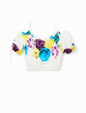 Blouse courte froncée fleurs M.Christian Lacroix WHITE M female