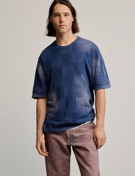 T-shirt effet délavé, , Coton, Bleu, S