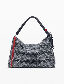 Bolso grande denim zig zag, Mujer, Azul, U