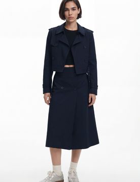 Trench-coat amovible, Coton, Bleu, XS