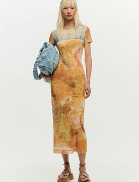 Vestido slim híbrido, Poliester, Amarillo, XS