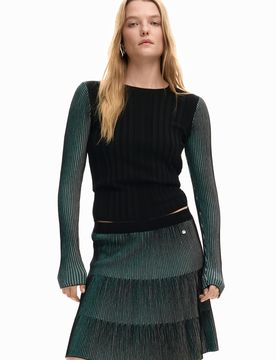Jersey fino tableado, Mujer, Azul, XS
