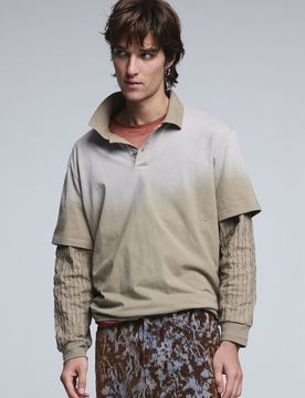 Camiseta polo doble manga larga, Hombre, Algodon, MarróN, S