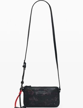 Monedero bandolera charm pequeño, Poliuretano, Negro, U
