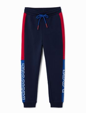Pantalon jogger basket, Coton, Bleu, 3/4