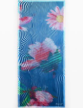 Foulard rectangulaire à fleurs, Viscose, Bleu, U
