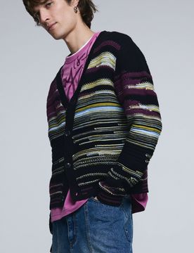 Cardigan à rayures, , Rouge, S