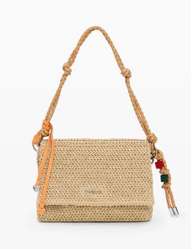Bolso mediano rafia charms, Mujer, Papel, Blanco, U