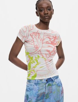 T-SHIRT EN MAILLE IMPRIMÉE, Modal, XS