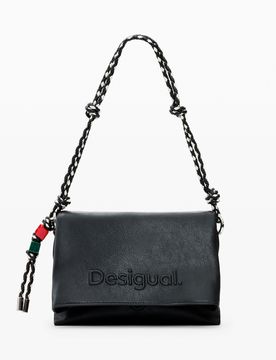Bolso mediano logo charm, Mujer, Poliuretano, Negro, U
