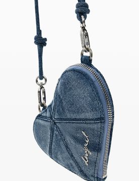 Monedero bandolera cœur mini, Coton, Bleu, U