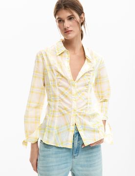 Chemise à carreaux, , Coton, Jaune, XS