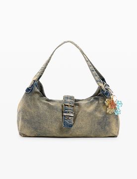 Bolso denim charm, Mujer, Verde, U