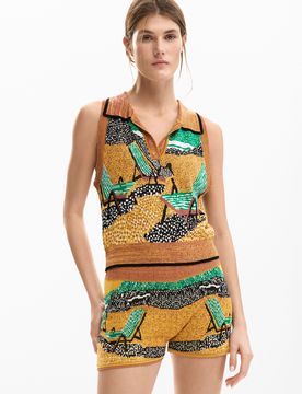 Débardeur jacquard, , Marron, XS