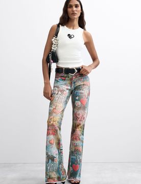 Pantalon jean flare imprimé BLUE 44 female