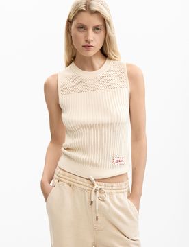 T-shirt crochet brodé, , Blanc, XS