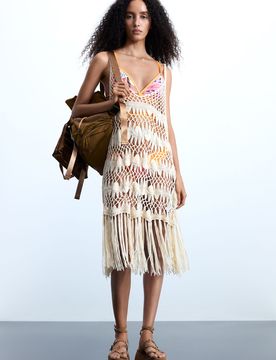 Pareo crochet apliques, Mujer, Acrilico, Blanco, U