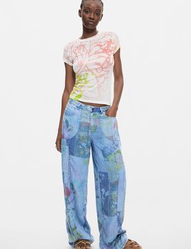 Pantalón Vaquero Estampado tencel, Lyocell, Azul, 34