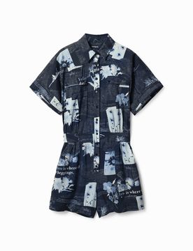 Combinaison courte cartes, Bleu, XS