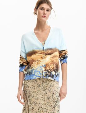 Jersey cárdigan paisaje, Mujer, Algodon, Azul, XS