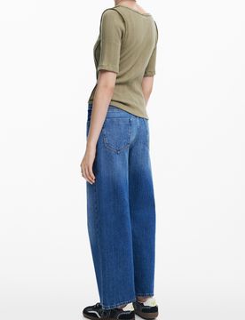Camiseta escote fruncido, Algodon, Verde, S