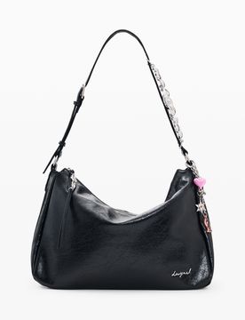 Bolso efecto piel cuadrado, Poliuretano, Negro, U