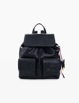 Mochila pequeña troquelada, Mujer, Poliuretano, Negro, U