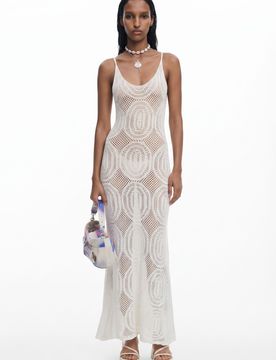 Vestido tirantes crochet, Blanco, XS