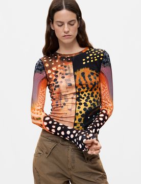T-shirt imprimé à manches longues, Viscose, XS